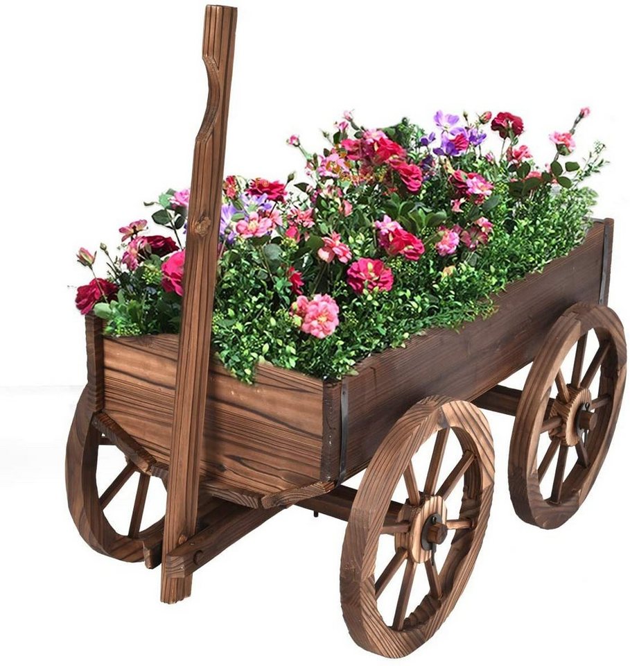 COSTWAY Blumentopf »Blumenwagen«, Holz, Pflanzwagen mit 4