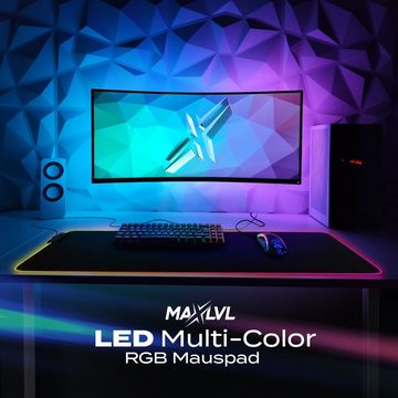 MAXLVL Gaming Mauspad XXL Gaming RGB Mauspad groß - 800 x 300 mm, 14 Beleuchtungs Modi - 7 LED Farben - rutschfest