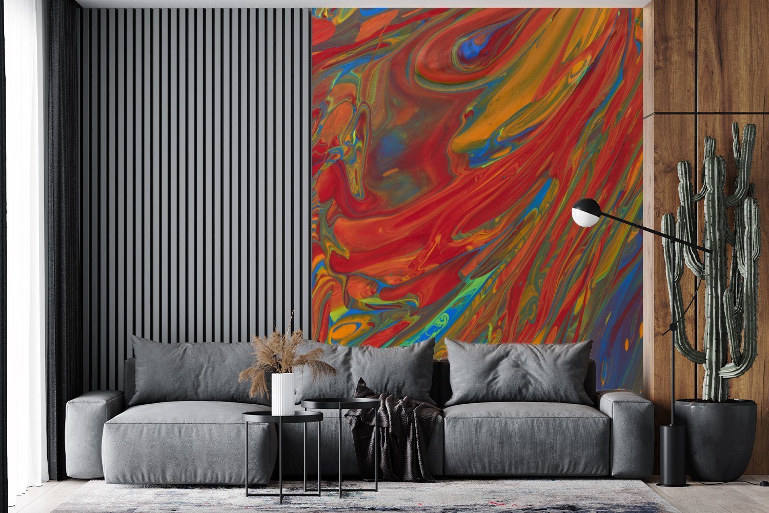 Wandtapete MuchoWow für Matt, Fototapete Montagefertig einem Wohnzimmer, Vinyl Gemälde, (4 Farben St), Tapete bedruckt, Leuchtende auf