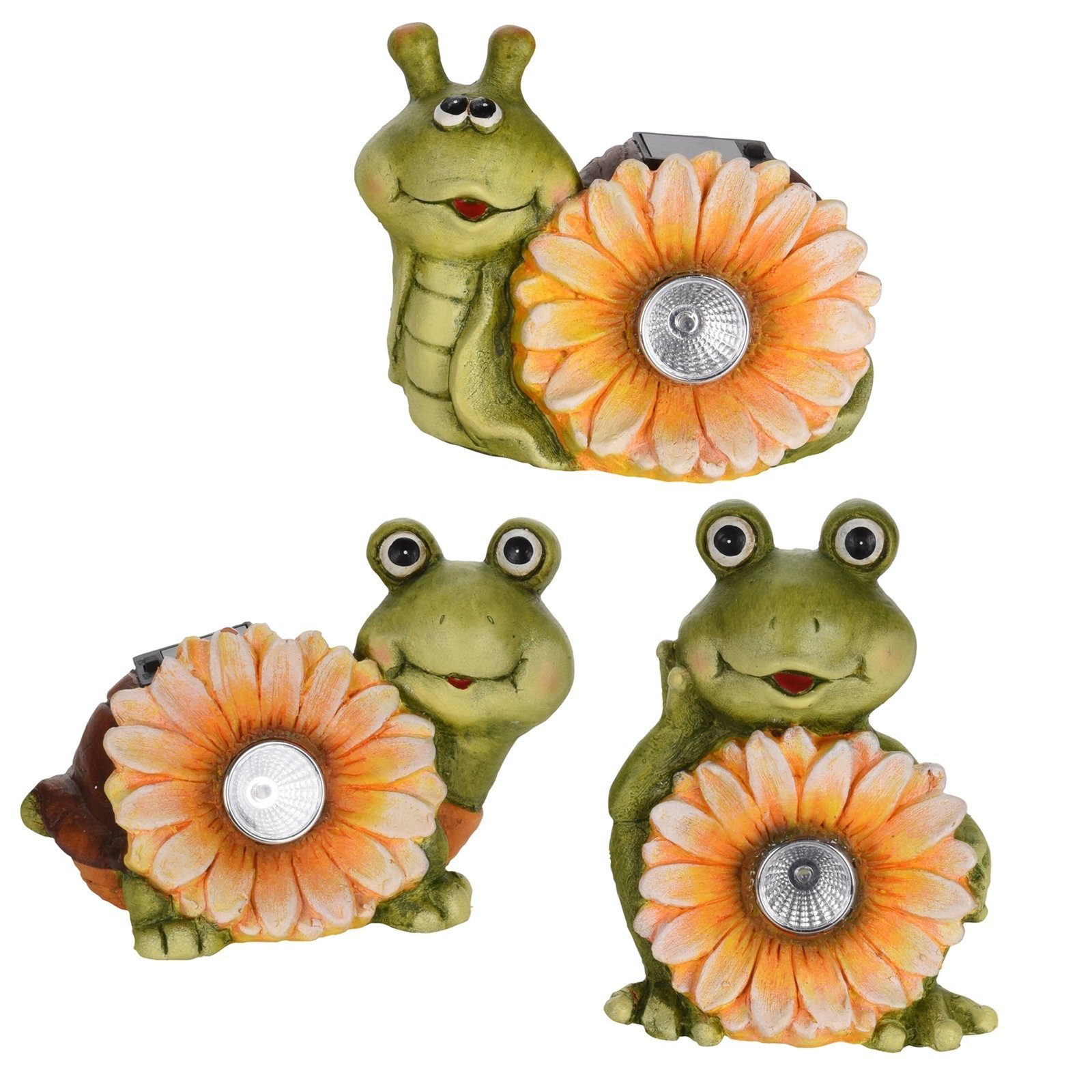 HTI-Living Gartenfigur Solar-Figur Frosch 3er (3 Set, Schnecke St) Schildkröte