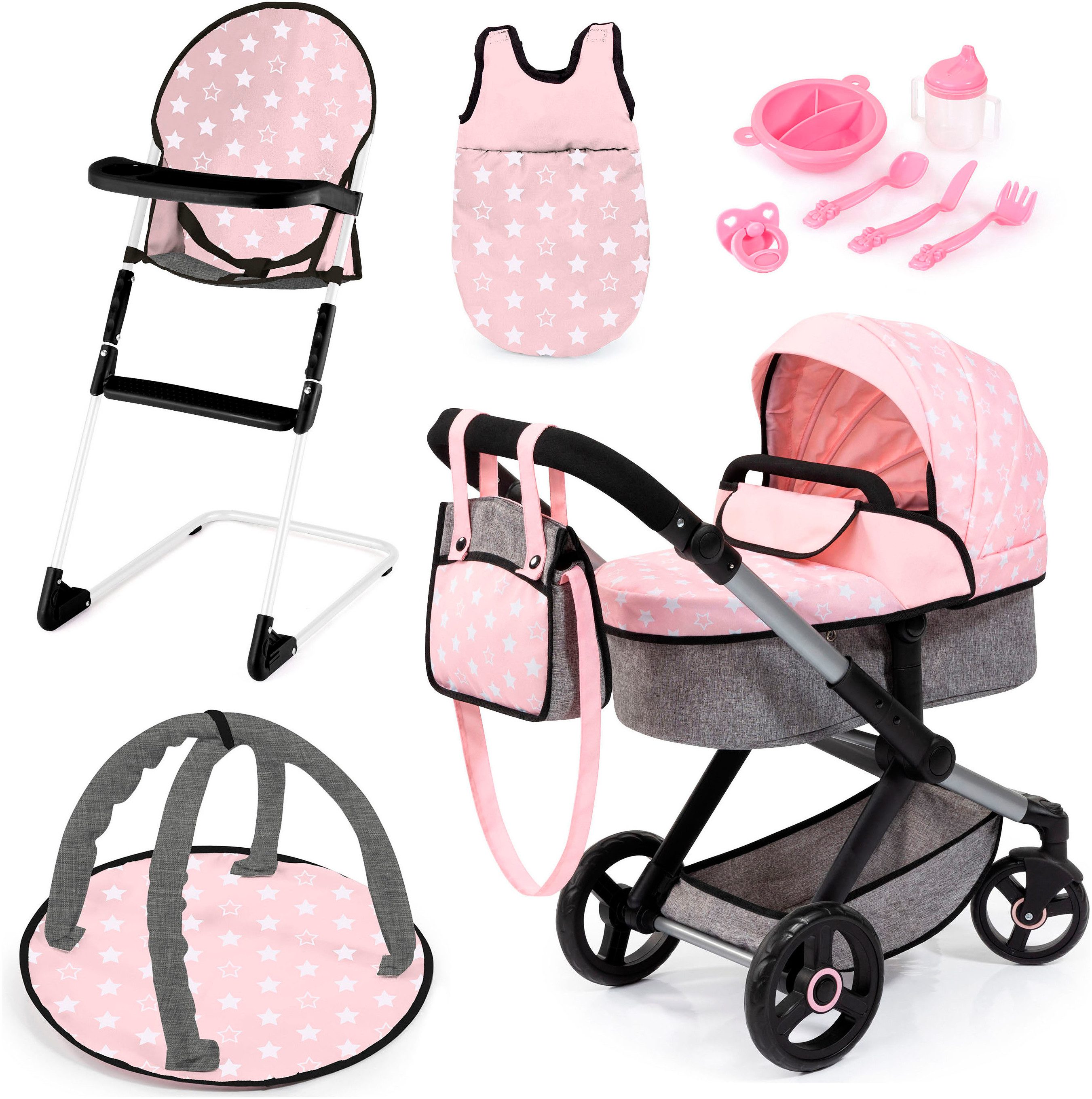 Kombi-Puppenwagen Xeo Deluxe, rosa
