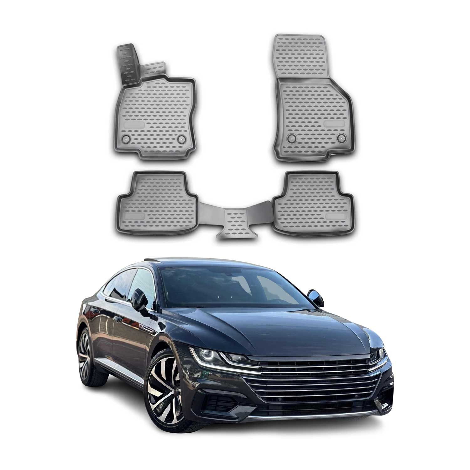 OMAC Auto-Fußmatten für VW Arteon 2017-2025 Automatten Grau 4 tlg TPE (4 St), für VW Arteon 2017-2025 VW Arteon 2017-2025, Antirutsch,Wasserfest,Einfache Installation