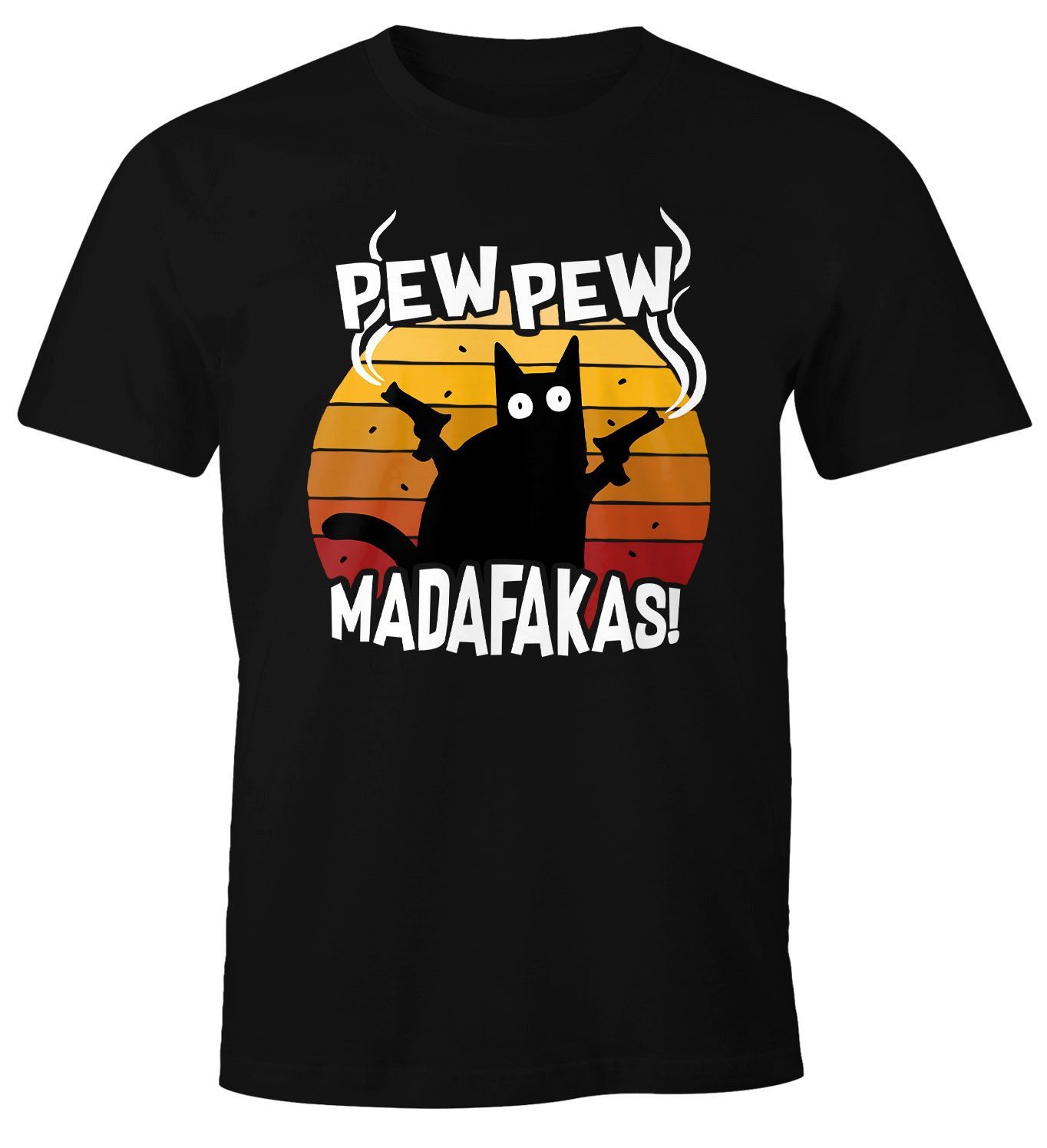 MoonWorks Print-Shirt Herren T-Shirt Pew Pew Madafakas Katze Western Cat Meme Fun-Shirt mit Print