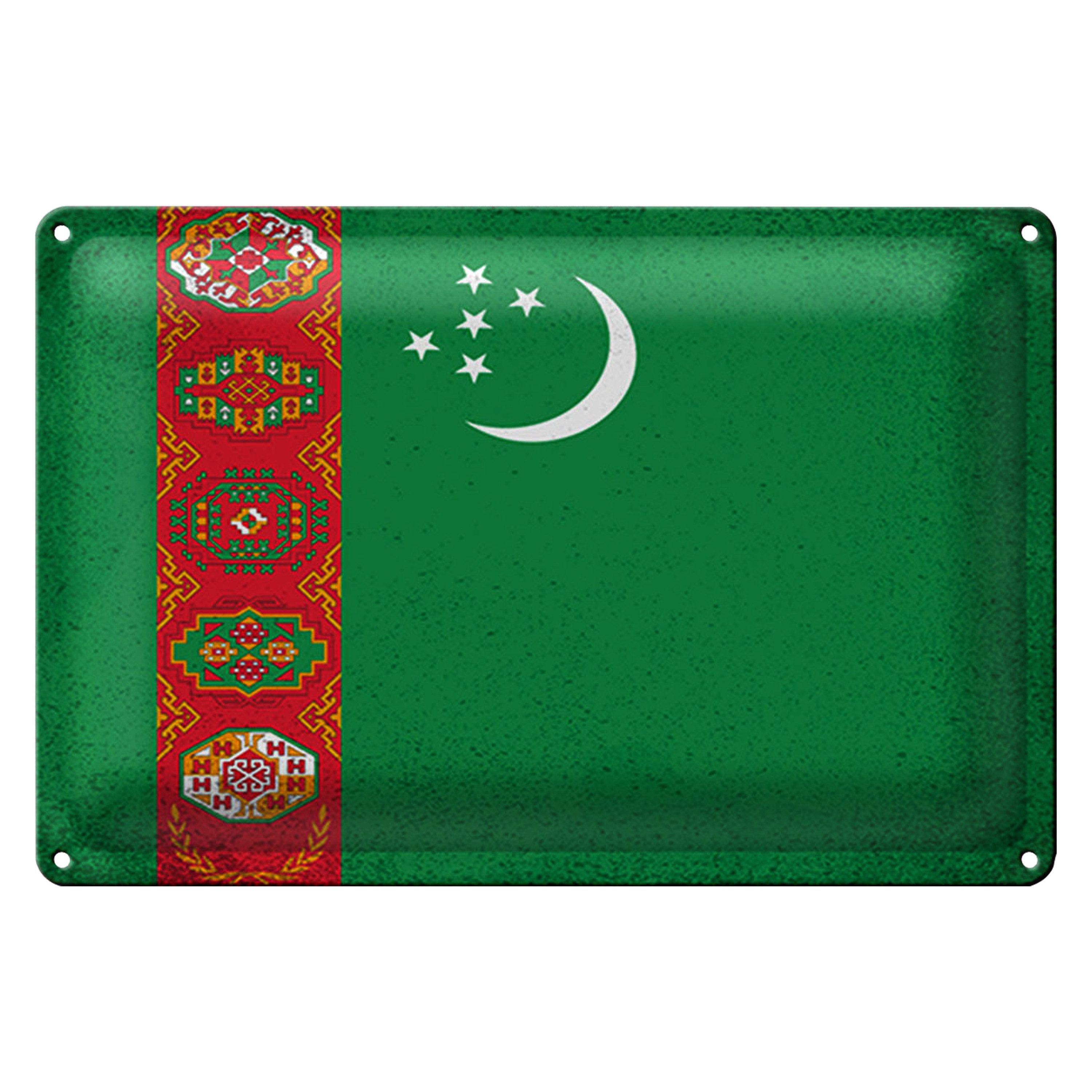 Metallschild Flagge Turkmenistan 18x12cm Flag Vintage