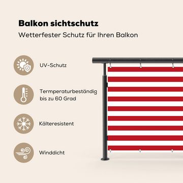 MuchoWow Balkonsichtschutz Muster - Streifen - Rot - Weiß (1-St) Balkon Sichtschutz, Windschutz, 200x90 cm