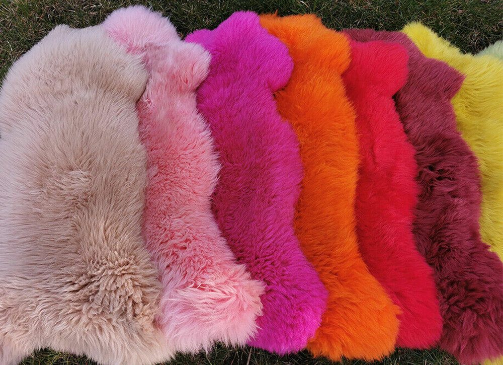 Provellus Fellteppich Öko Lammfell bunt gefärbt, weich – Länge 80–120 cm, 80cm-100cm lang
