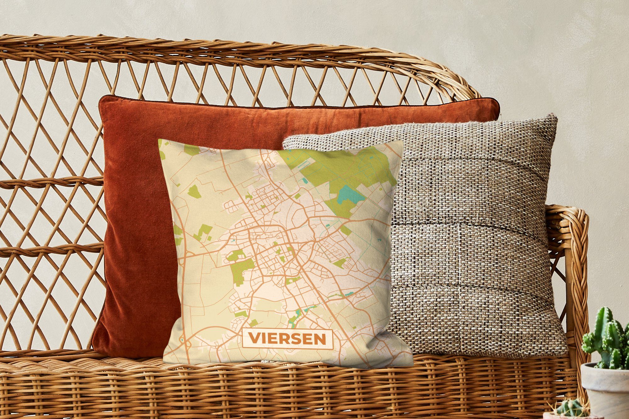 Schlafzimmer, Stadtplan Viersen - für Zierkissen Vintage MuchoWow Karte, mit - Wohzimmer, Sofakissen Füllung - Dekokissen - Deko, Karte