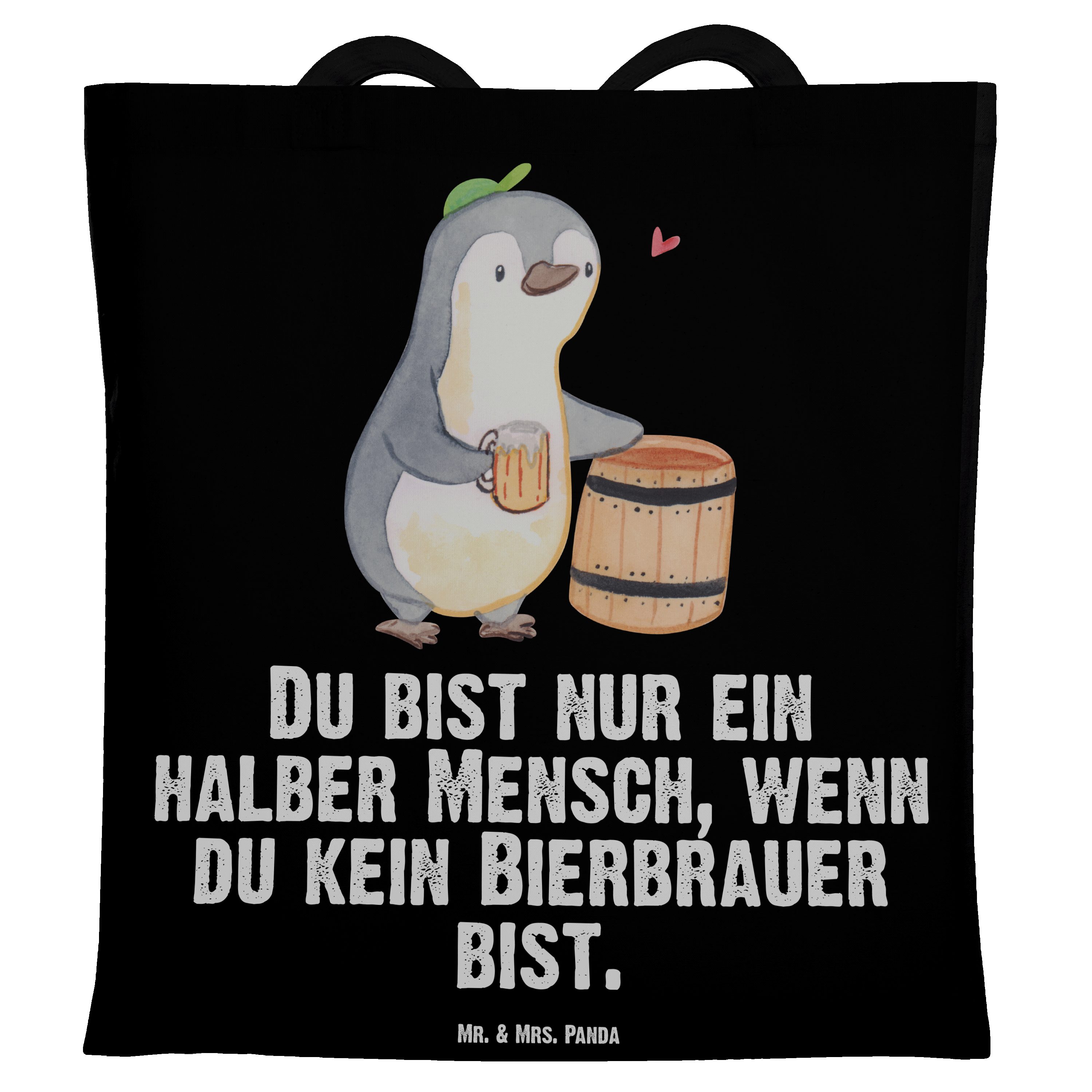 Mr. & Mrs. Panda Tragetasche Bierbrauer mit Herz - Schwarz - Geschenk, Jutebeutel, Biergeschenk, E (1-tlg)