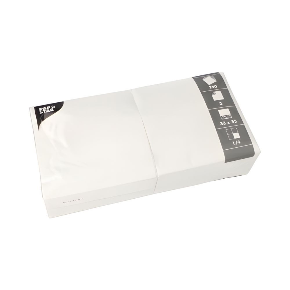 PAPSTAR Papierserviette Servietten, 2-lagig 1/4-Falz 33 cm x 33 cm weiss 250 Stk
