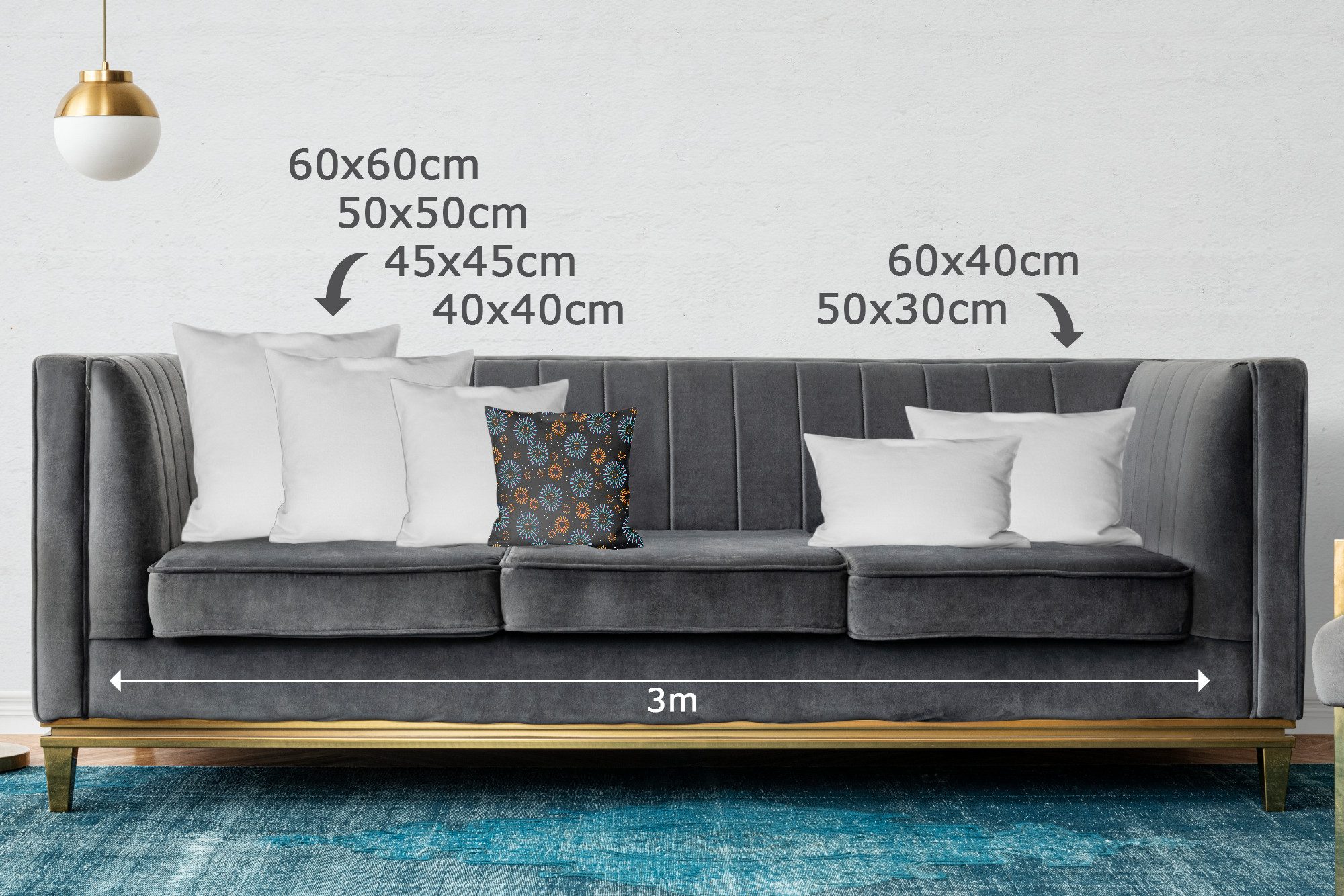 MuchoWow Dekokissen Blau - Gemustert - Retro, Zierkissen mit Füllung für Wohnzimmer, Sofakissen, 40x40 cm