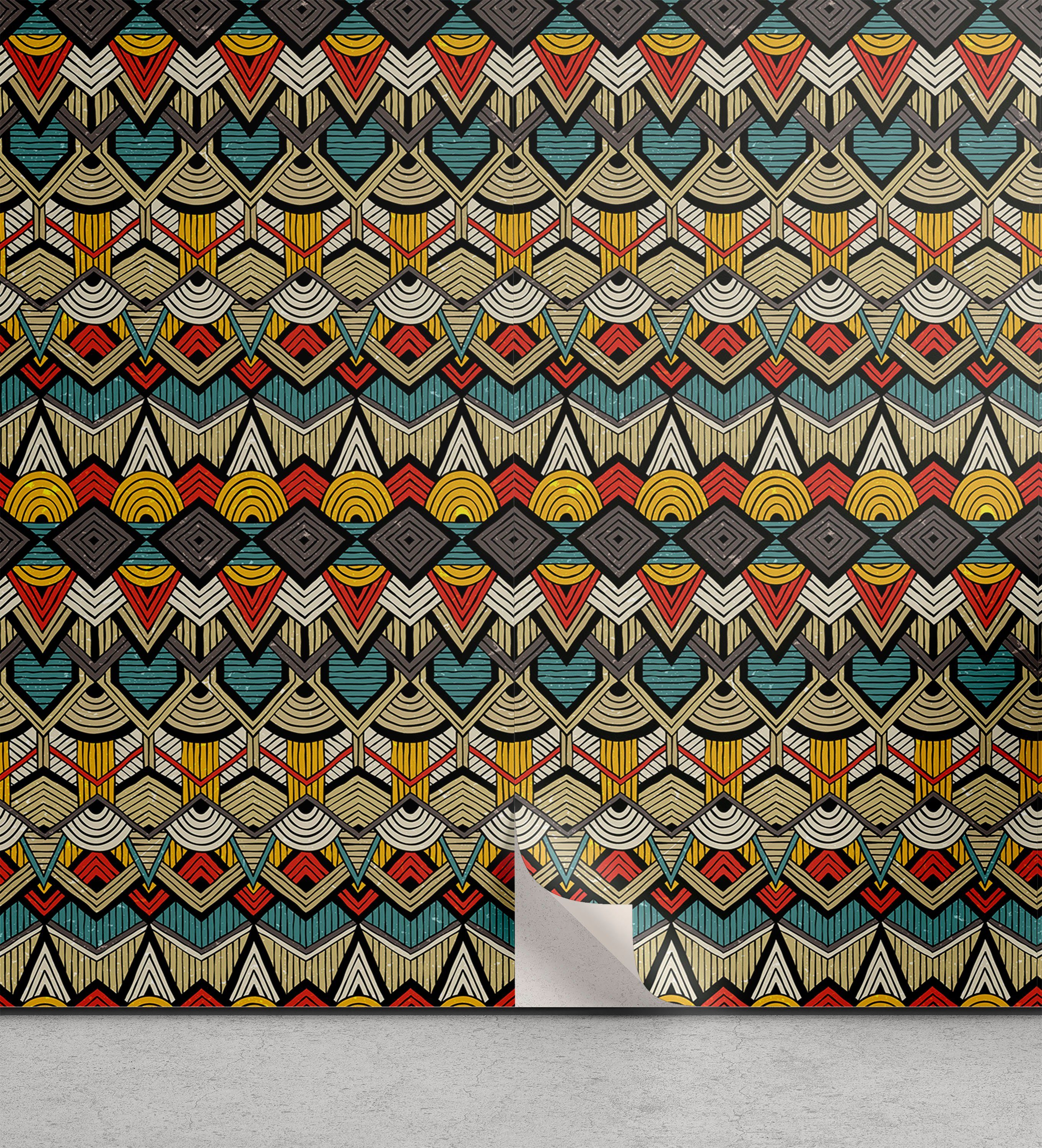 Abakuhaus Vinyltapete selbstklebendes Wohnzimmer Küchenakzent, afrikanisch Volkskunst Sharp Motive