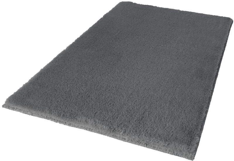 Badematte Topia Mats, Badteppich uni Carpet City, Höhe 14 mm, rutschhemmend beschichtet, strapazierfähig, Polyester, rechteckig, Hochflor, Kaninchen Haptik, Polyester, Badezimmerteppich, waschbar dunkelgrau