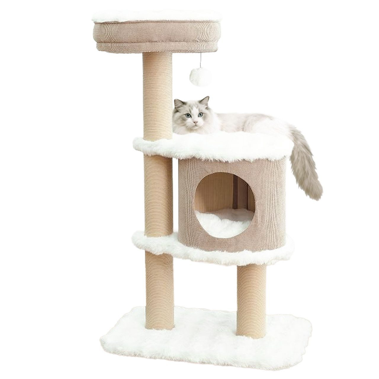Canadian Cat Company Kratzbaum Kratzbaum ALVA kompakt 123,5 cm, stabile 12 cm Sisalsäulen, große Liegefläche, Katzenhöhle