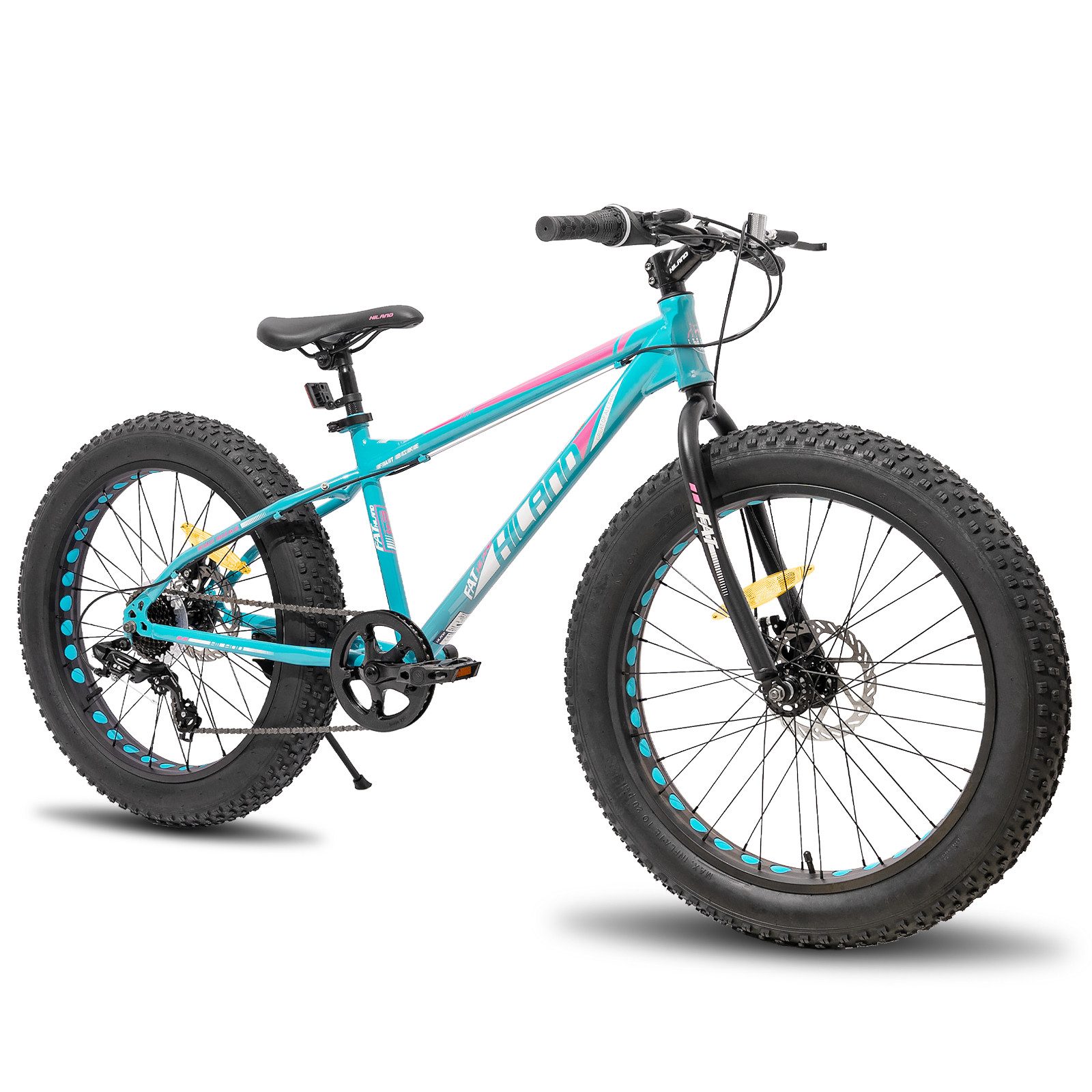 HILAND Fatbike 20 24 26 Zoll Kinder Fat Tire Fahrrad für Jungen Mädchen, Kinderfahrrad 7-Gang, Doppel scheibenbremse Kinder Mountainbike