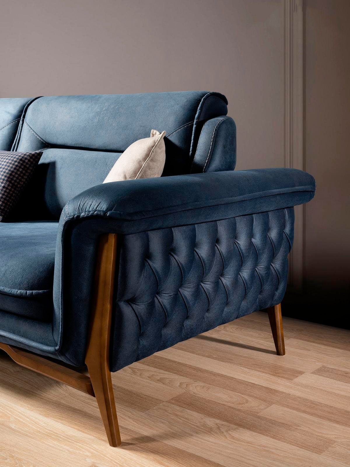 Blaues Stil, Textil Sofa Made Sofa Sitzer 1 Teile, Edler Wohnzimmercouch Dreisitzer Europe Luxus JVmoebel in