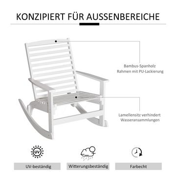 Outsunny Gartenliege, Garten Schaukelstuhl Relaxsessel Gartenstuhl Bambus Sperrholz Weiß