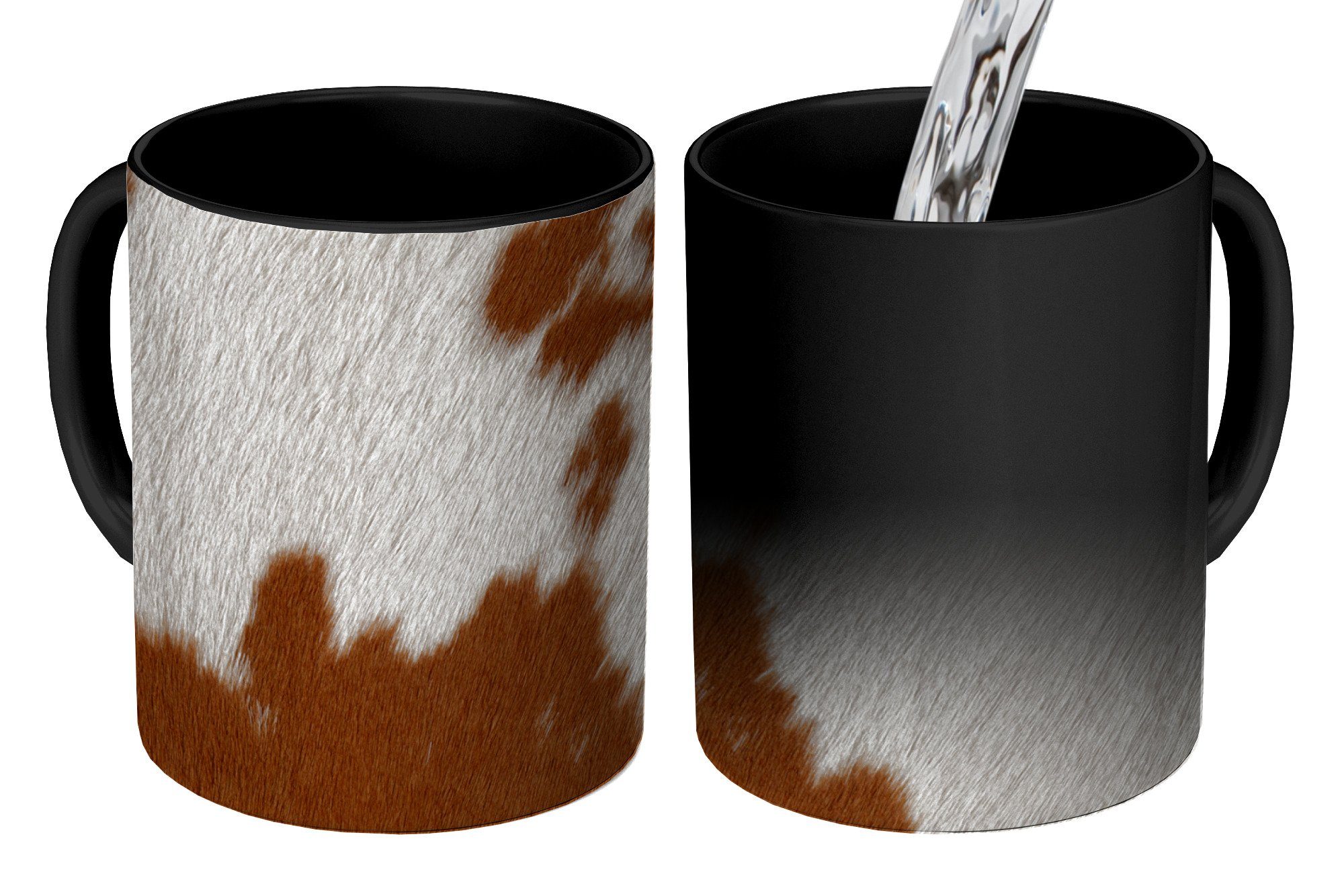 MuchoWow Tasse Rindsleder mit rot-orangen Tupfen, Keramik, Farbwechsel, Kaffeetassen, Teetasse, Zaubertasse, Geschenk