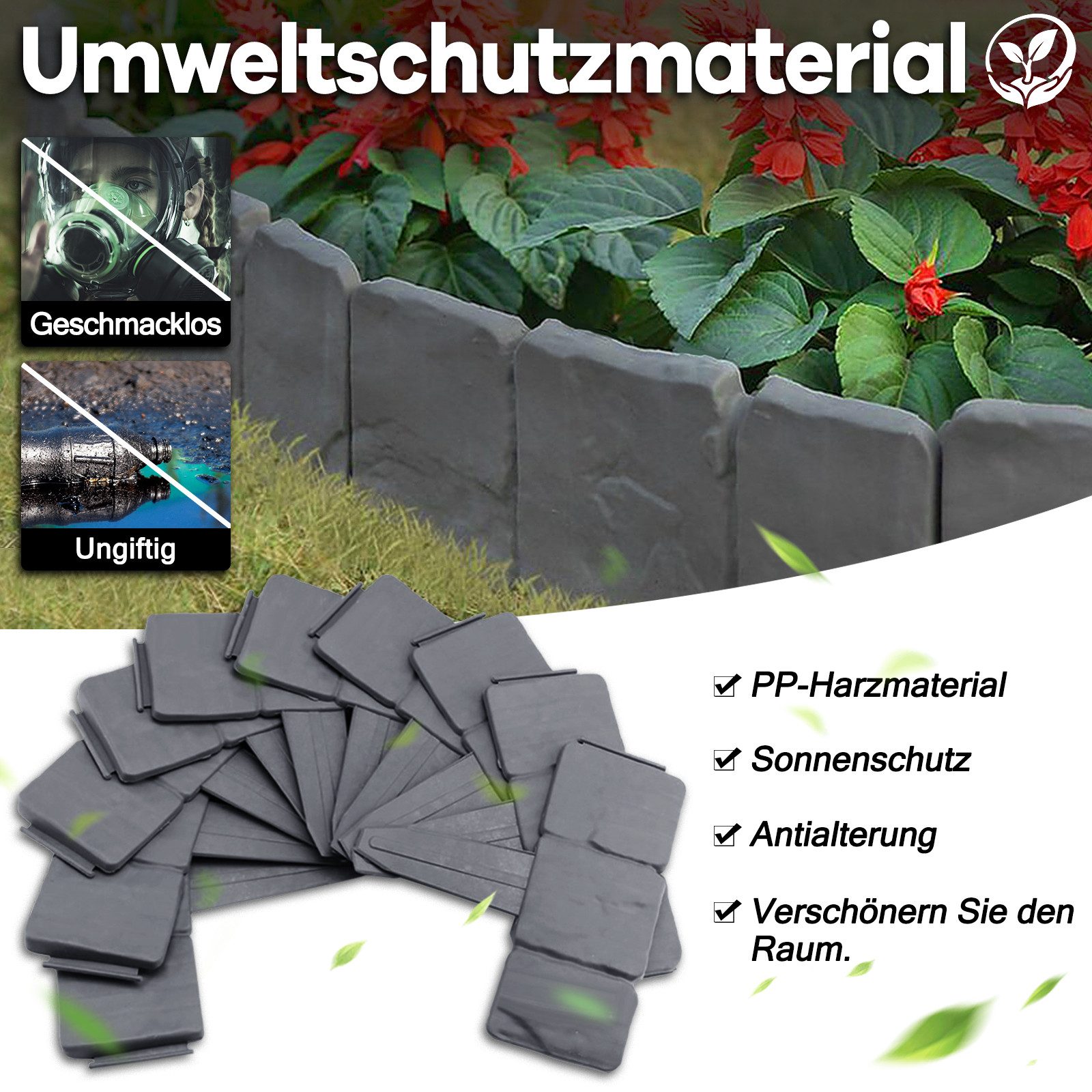 FIVMEN Beetumrandung Rasenkante Kunststoff Steinoptik Palisade aus Polypropylen, Mähkante dekorativ für Garten, 1 Element BxHxT: 25x23x1cm – Bild 5 von 5