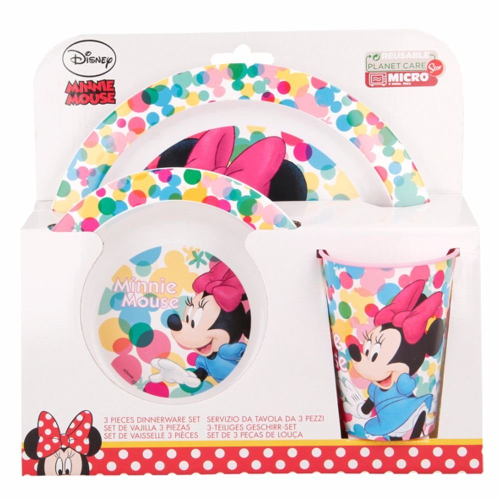 Disney Minnie Minnie Mouse Mouse Kindergeschirr-Set & Kunststoff Geschirr-Frühstück-Set Schüssel Becher, Teller,