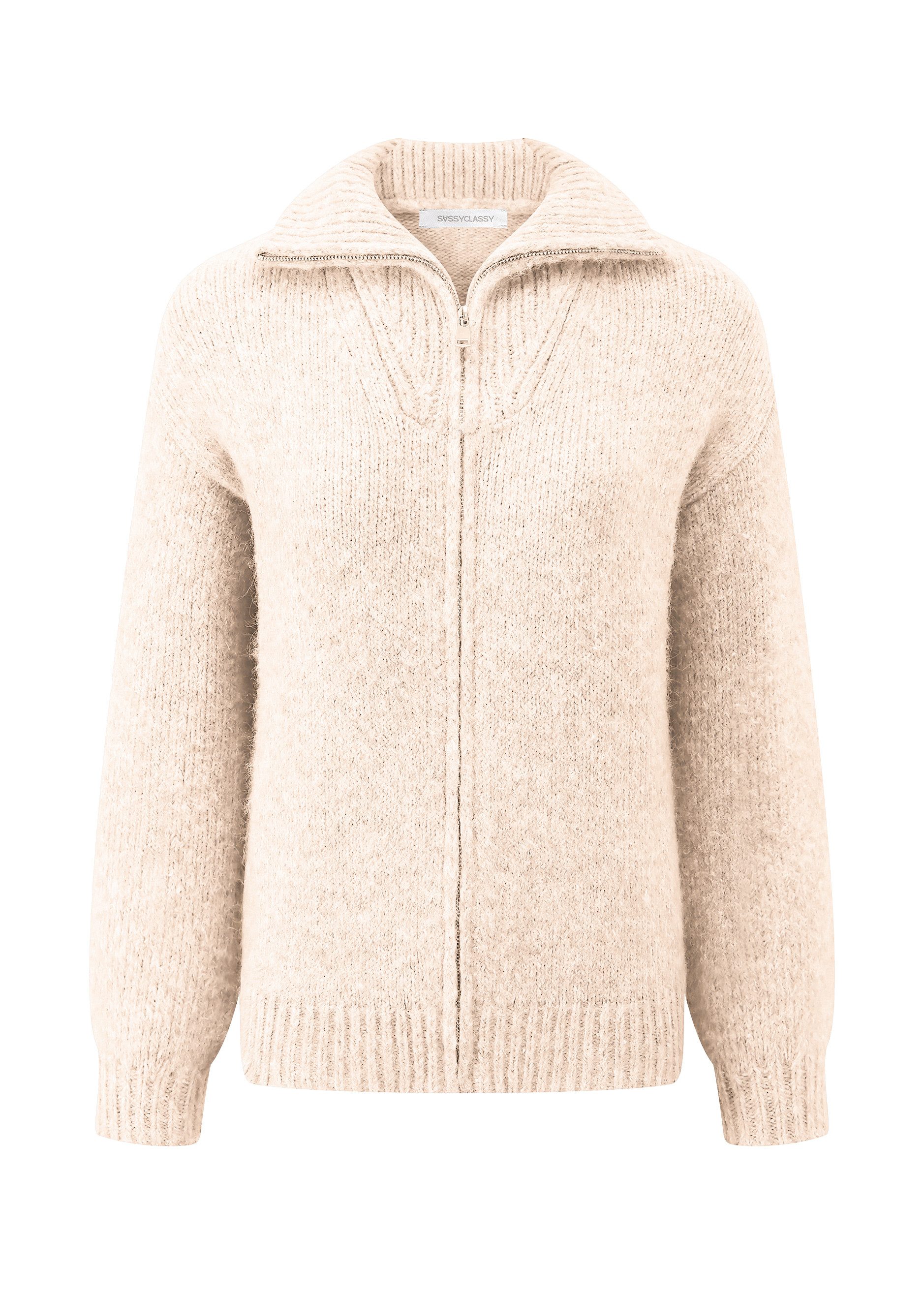 SASSYCLASSY Cardigan Cardigan mit Reißverschluss für Damen Weiche Strickjac günstig online kaufen