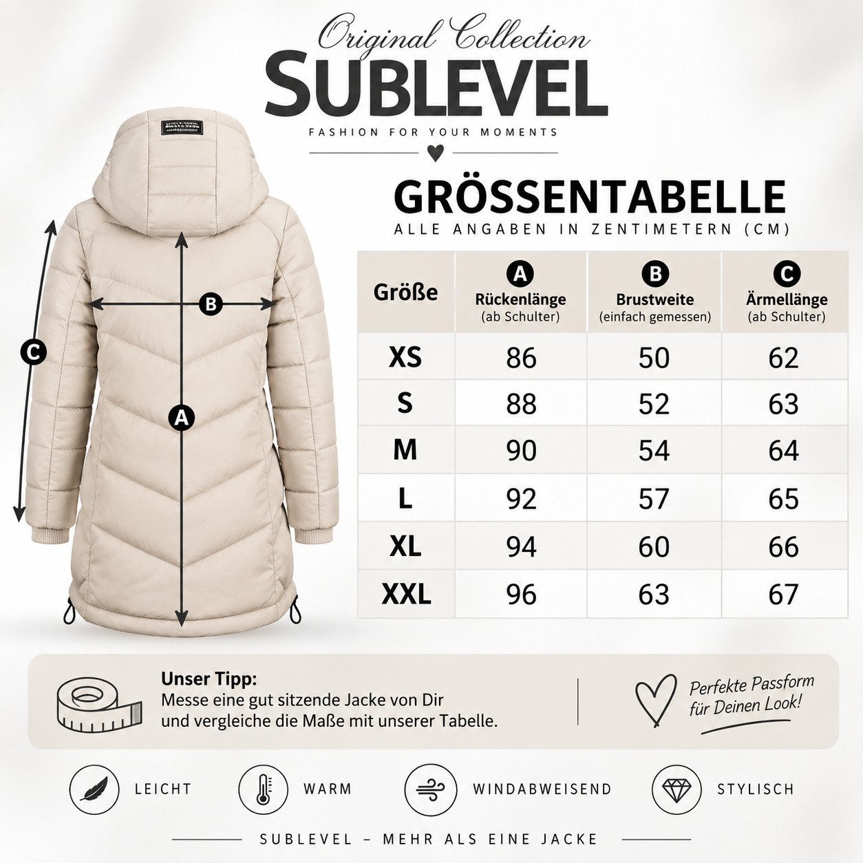 SUBLEVEL Steppjacke Damen Mantel mit Kapuze lange Winter Jacke Parka Stehkragen, Kapuze, flauschig, kuschelig, warm, Outdoor, Mantel – Bild 5 von 5