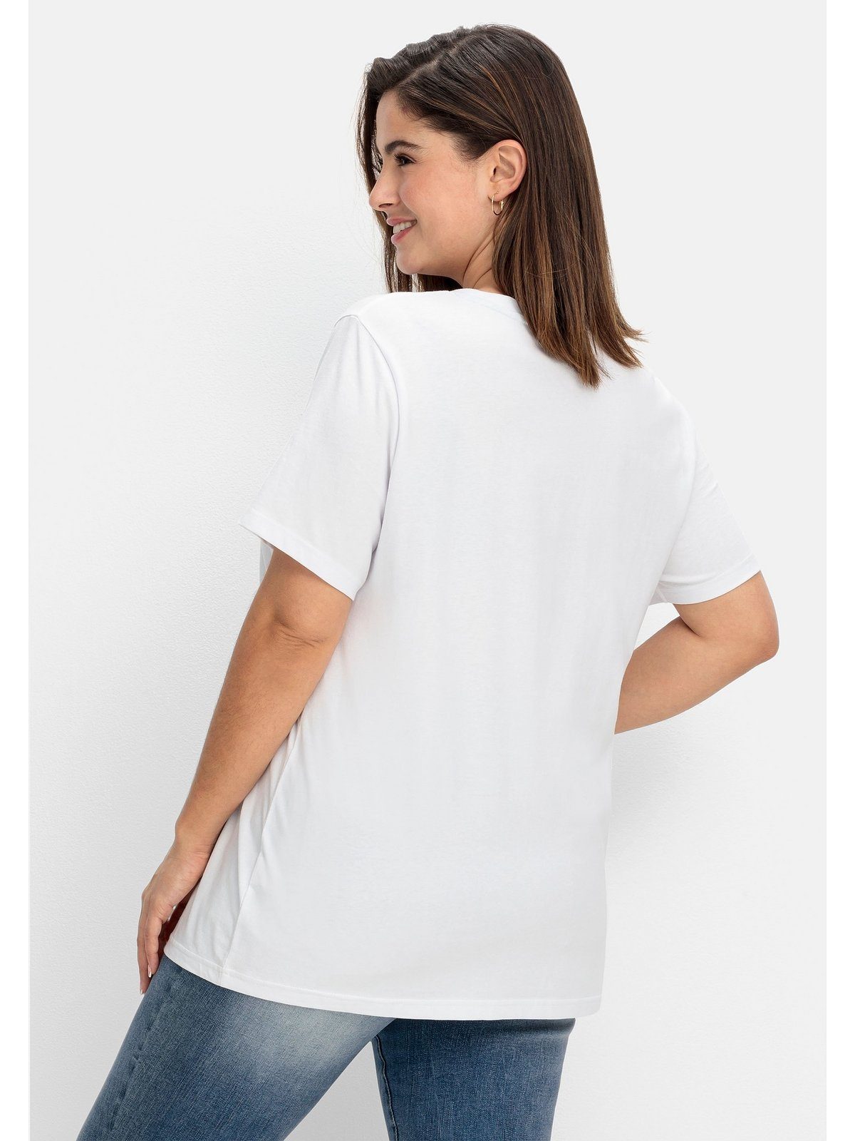 weiß bedruckt Statement-Frontdruck T-Shirt mit Größen Sheego Große