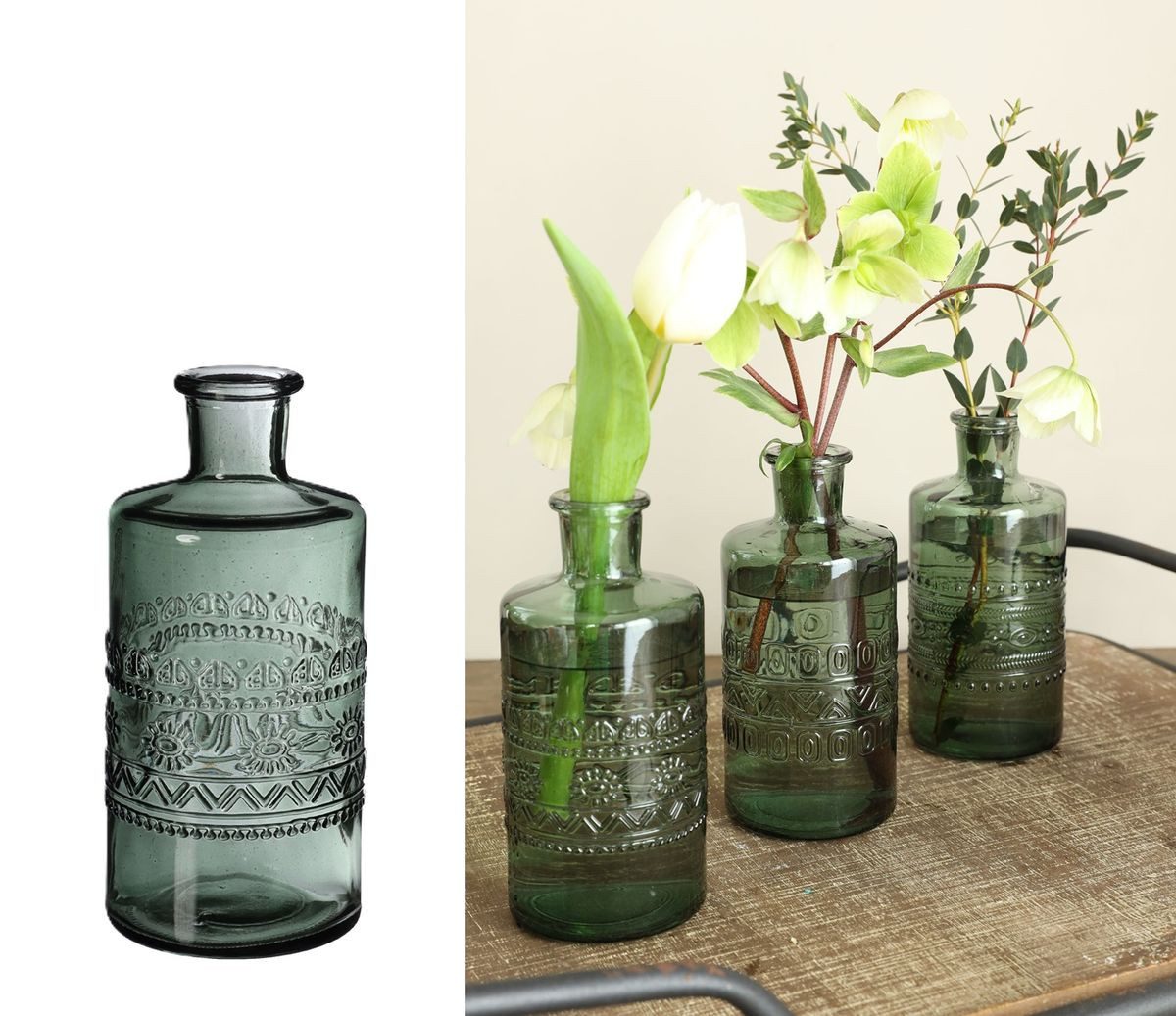 NaDeco Dekovase Glas Flasche Porto in Dunkelgrün h. 14,5 cm Ø 7,5 cm günstig online kaufen