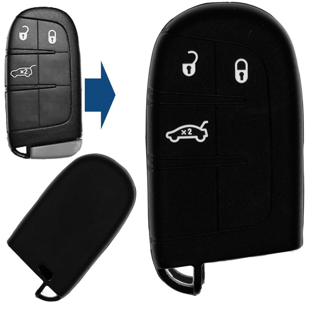 Schwarz, für Schutzhülle Jeep Schlüsseltasche Silikon Softcase Tasten 3 Dodge Autoschlüssel Chrysler mt-key Smartkey