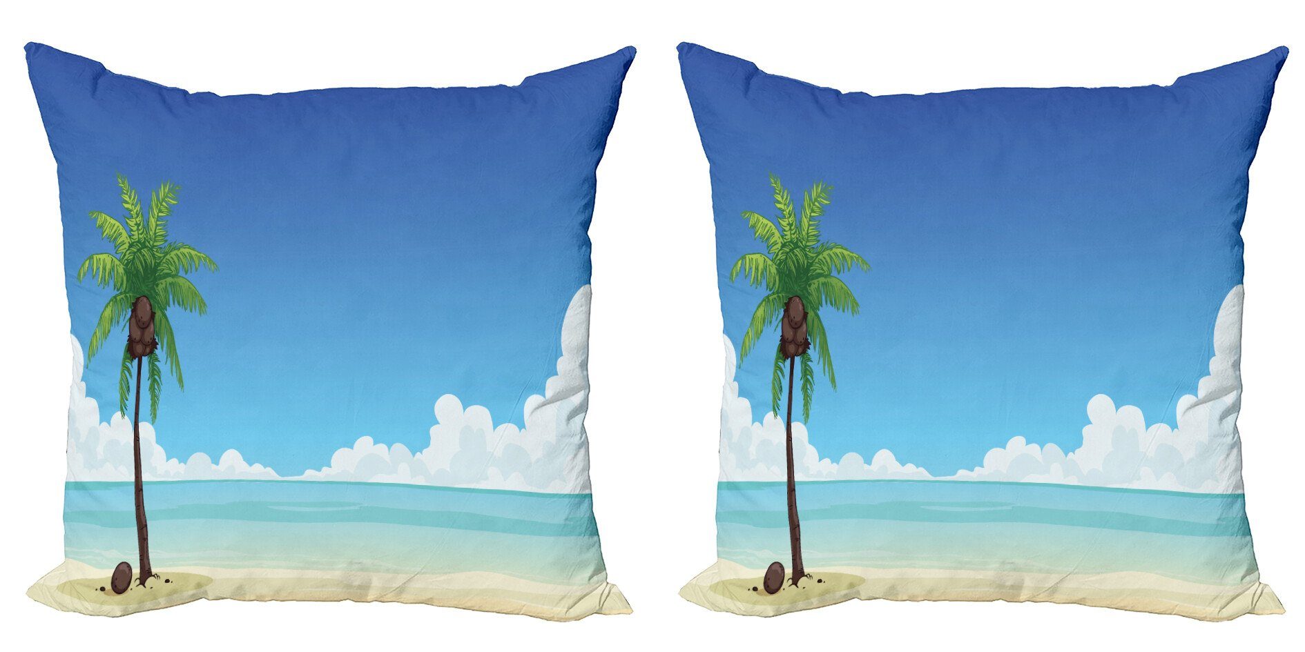 Kissenbezüge Modern Accent Doppelseitiger Digitaldruck, Abakuhaus (2 Stück), Fidschi Exotische Ansicht Baum und Coconuts