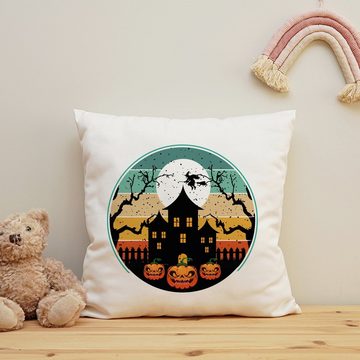 GRAVURZEILE Zierkissen mit Motiv - Halloween Haus - Schauriges Halloweenmotiv -, starke Farben ohne verblassen, Maschinenwäsche geeignet - ohne Füllung