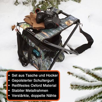 YPC Campinghocker "Hunter" Klapphocker mit Tragetasche, 33x32x30cm, 100kg Tragkraft, Multifunktions-Hocker, Schultergurt Polsterung, praktisch
