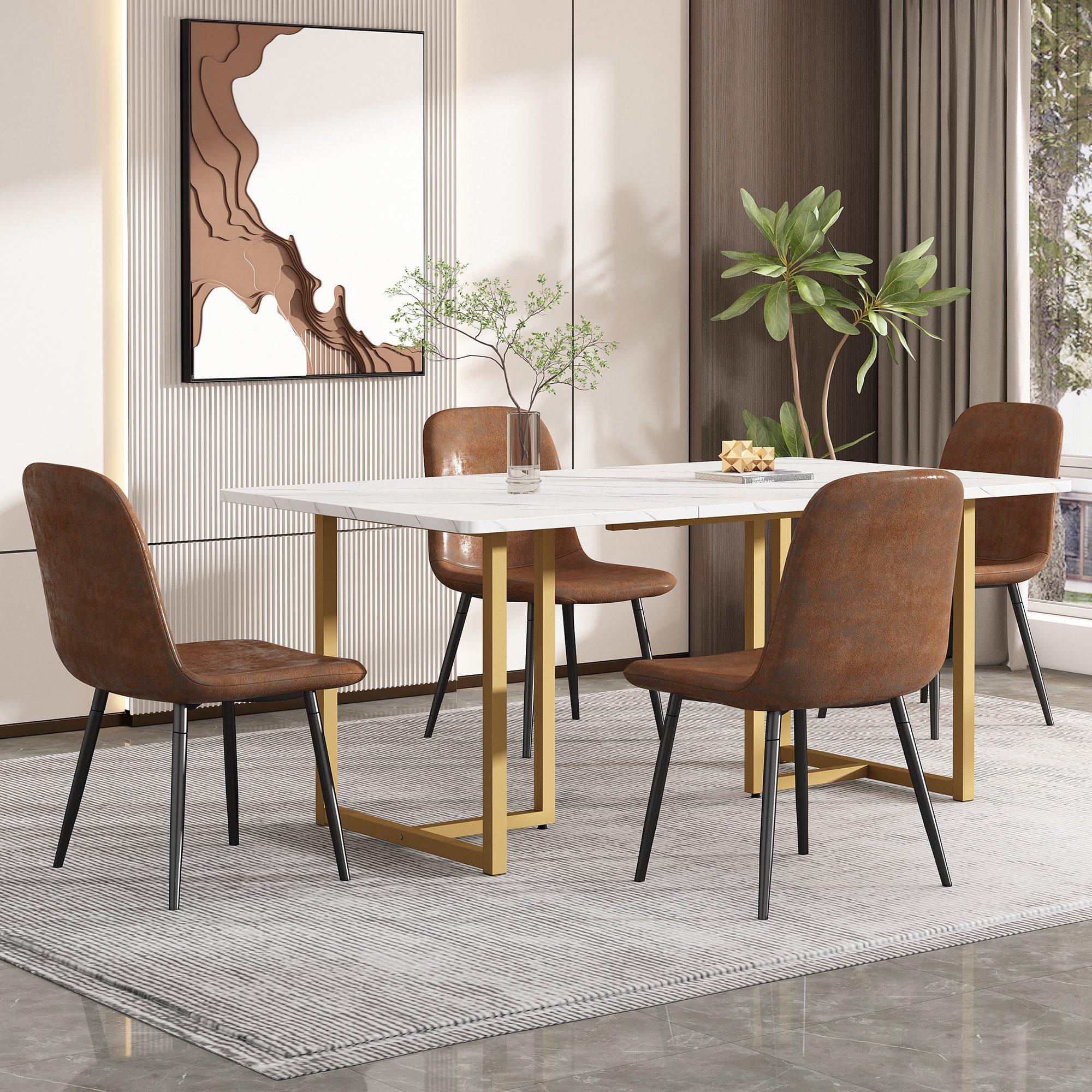 MODFU Essgruppe Polsterstuhl, (Moderner Küchentisch Set mit 4 Stühlen, Esszimmerstuhl mit Metallbeinen)