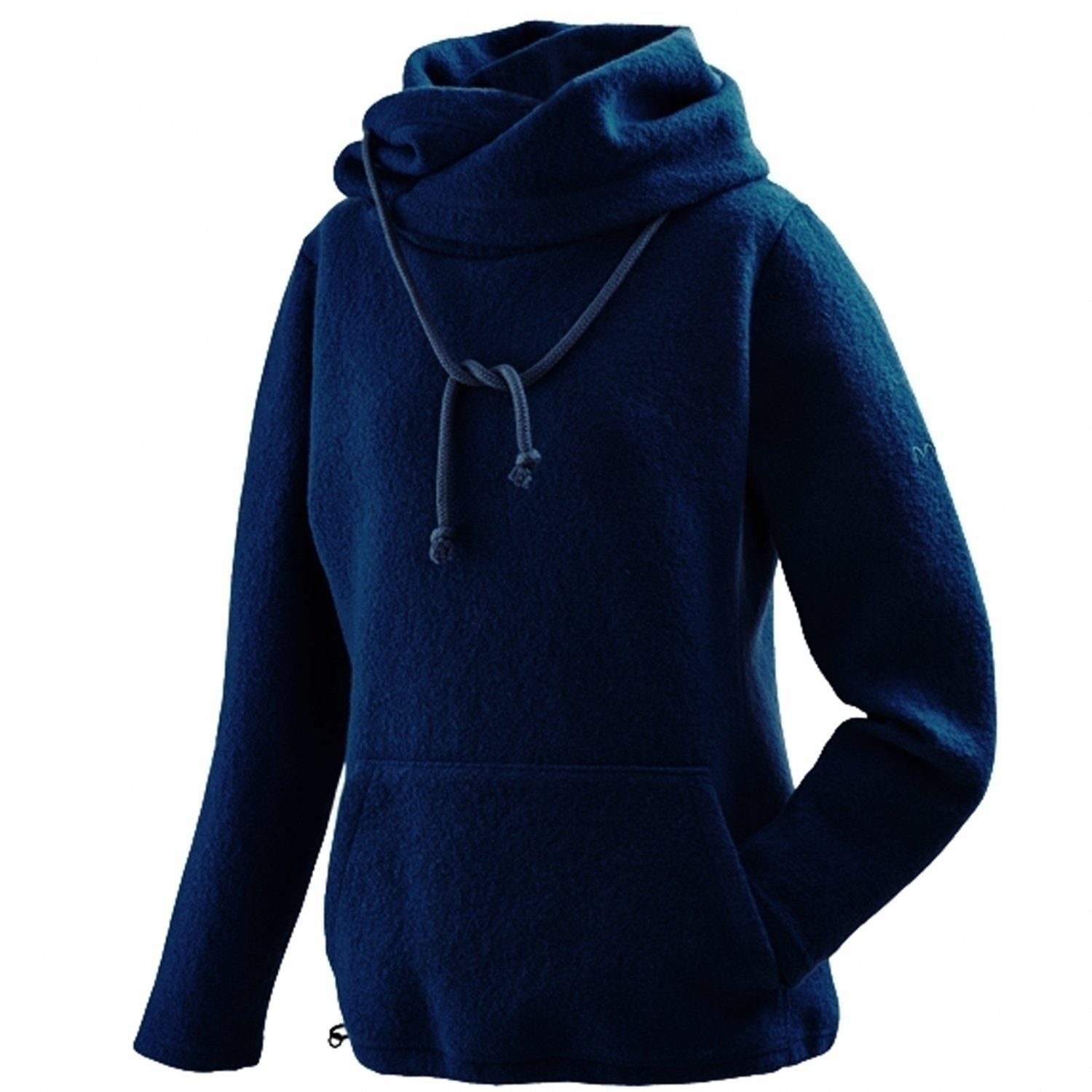 W100 Wollpullover Sina Kapuze Mu- Oversize mit Damen nachtblau Wollpullover Mufflon