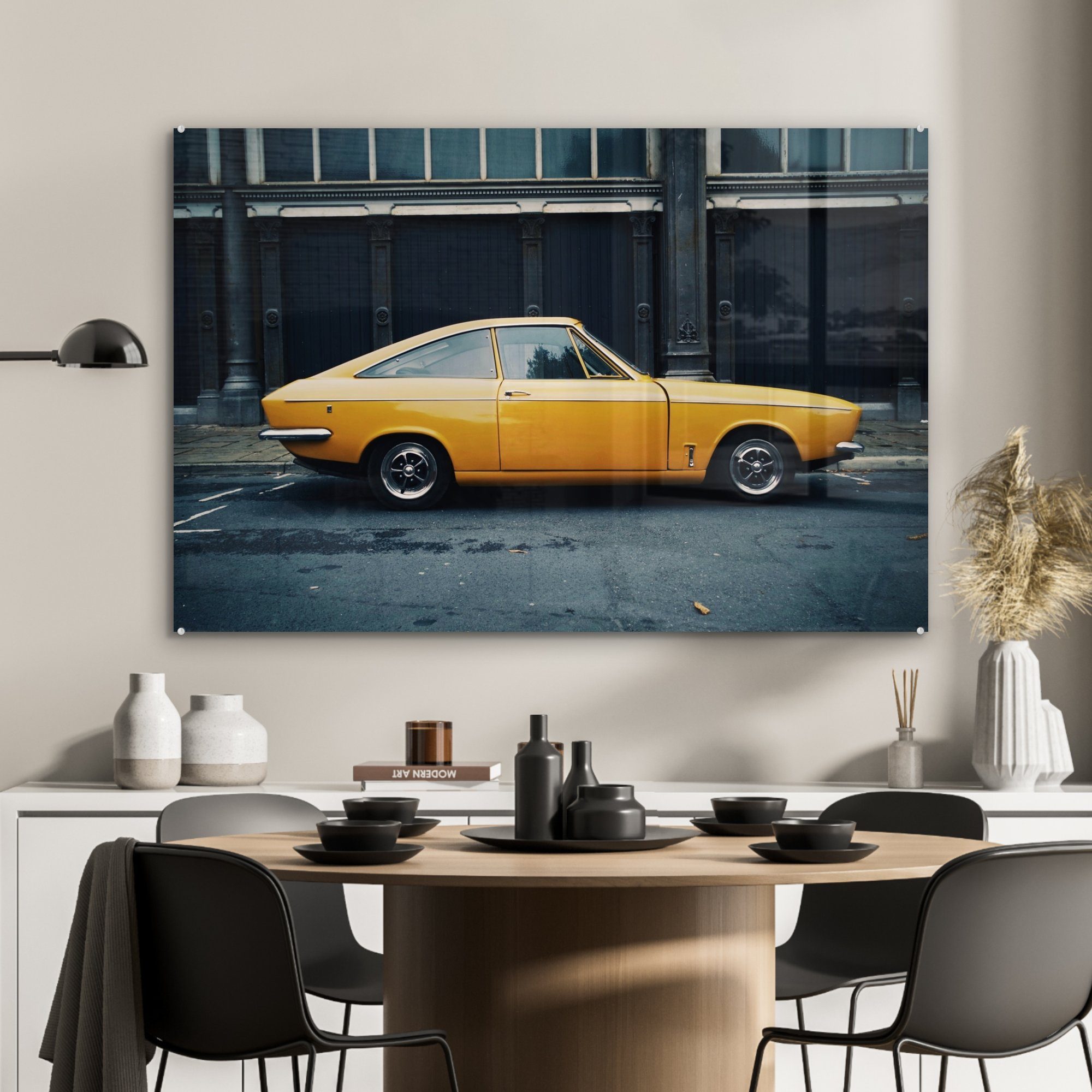 (1 Schlafzimmer - Gelb, - Acrylglasbilder Oldtimer Autos MuchoWow Acrylglasbild & Wohnzimmer St),