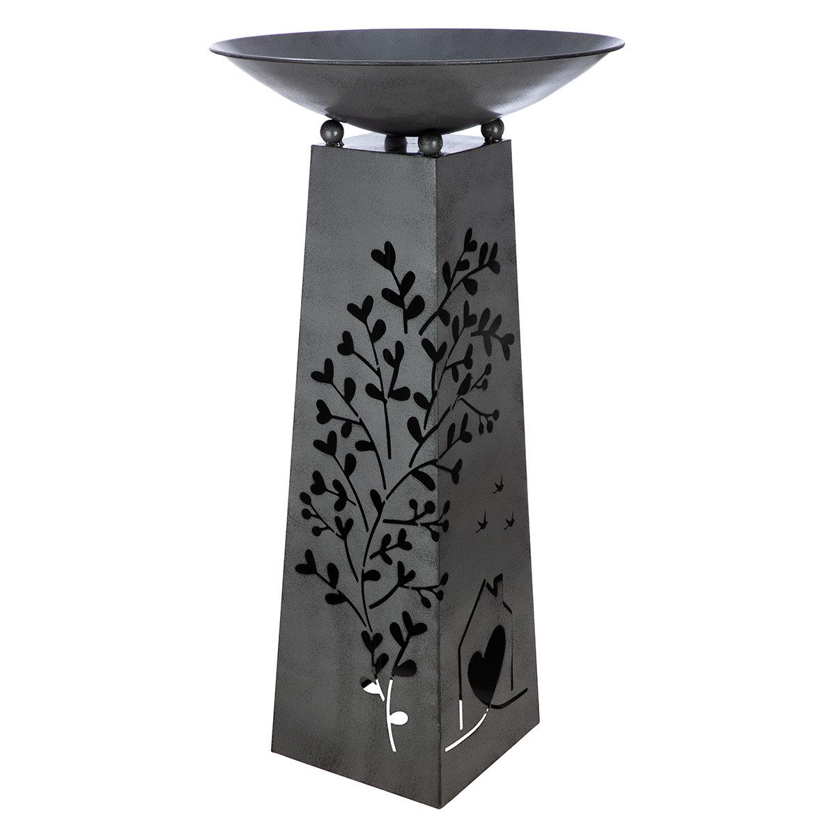 MF Dekoschale Metall Schalenständer Zuhause mit Baum und Herzmotiv in Grau Höhe 95cm (1 St) – Bild 2 von 5