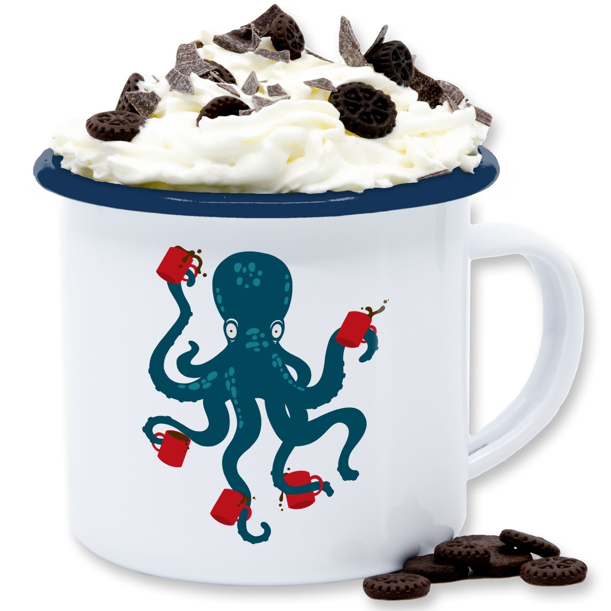 Shirtracer Tasse Kaffee Octopus Krake Coffee, Stahlblech, Statement 1 Weiß Blau