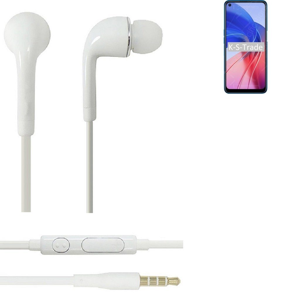 K-S-Trade für Oppo A55 4G In-Ear-Kopfhörer (Kopfhörer Headset mit Mikrofon u Lautstärkeregler weiß 3,5mm)