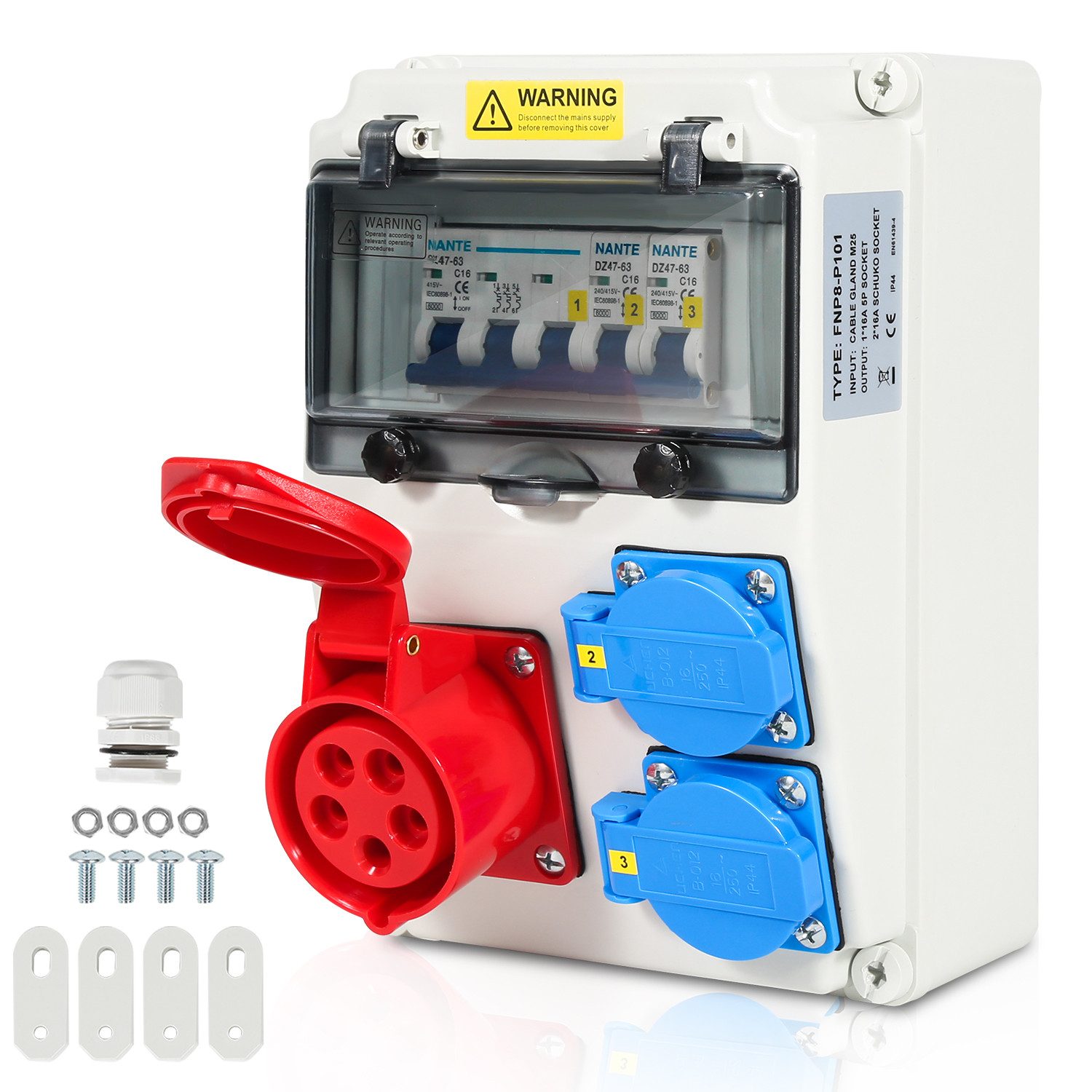 Clanmacy Stromverteiler Wandverteiler CEE Kraftstrom Adapter Baustromverteiler 1X16A 2x230V LS