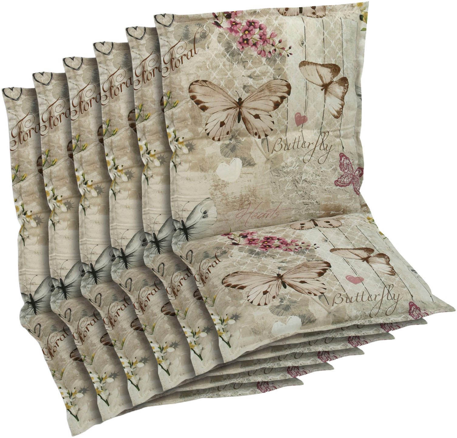 GO-DE Sesselauflage, (Spar-Set, 6 St), Schmetterling beige - Maße BxLxH ca.: 50 cm x 100 cm x 6 cm