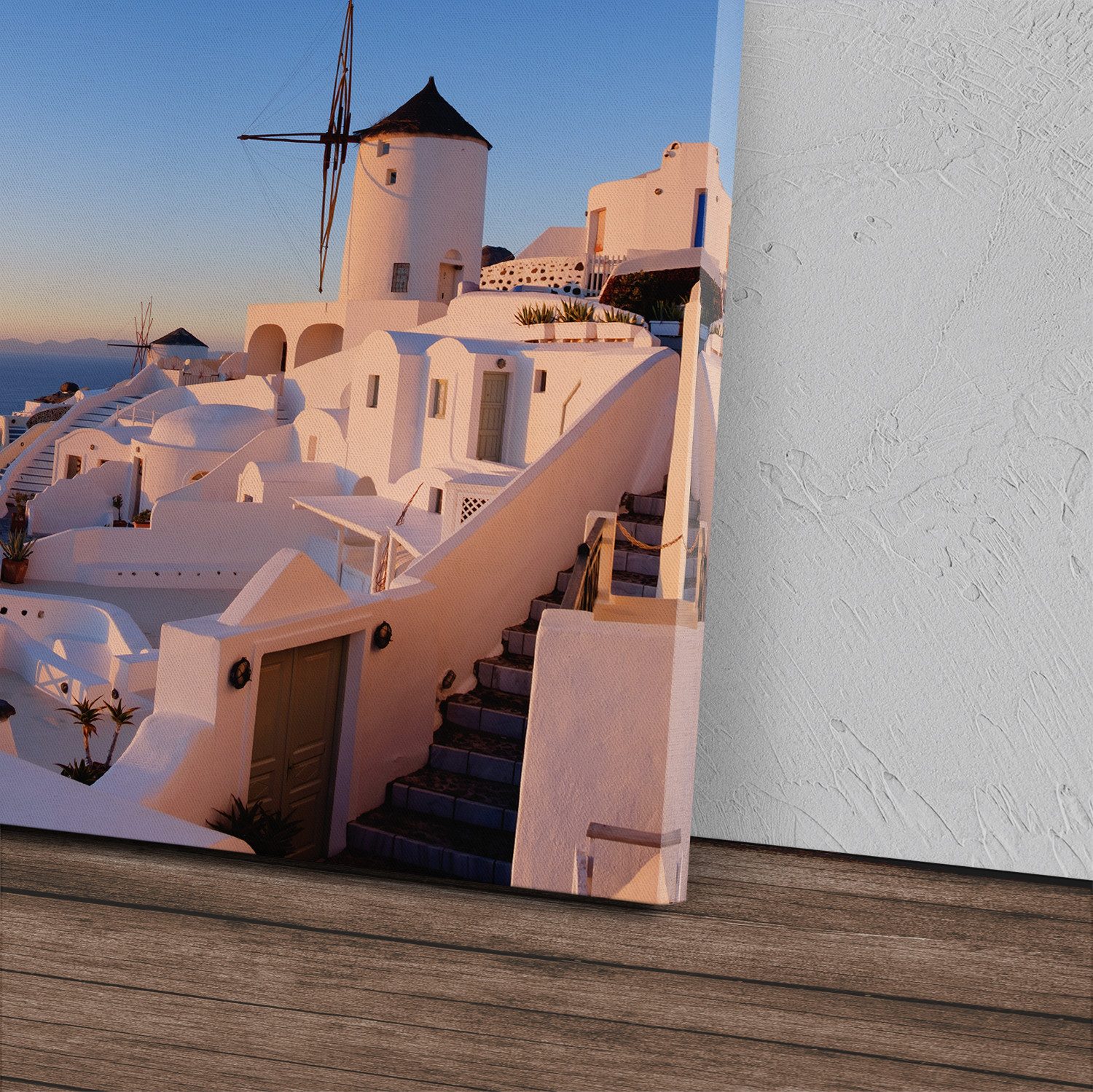Sinus Art Leinwandbild 120x80cm Wandbild auf Leinwand Santorini Griechenland Insel weiße Häus, (1 St)