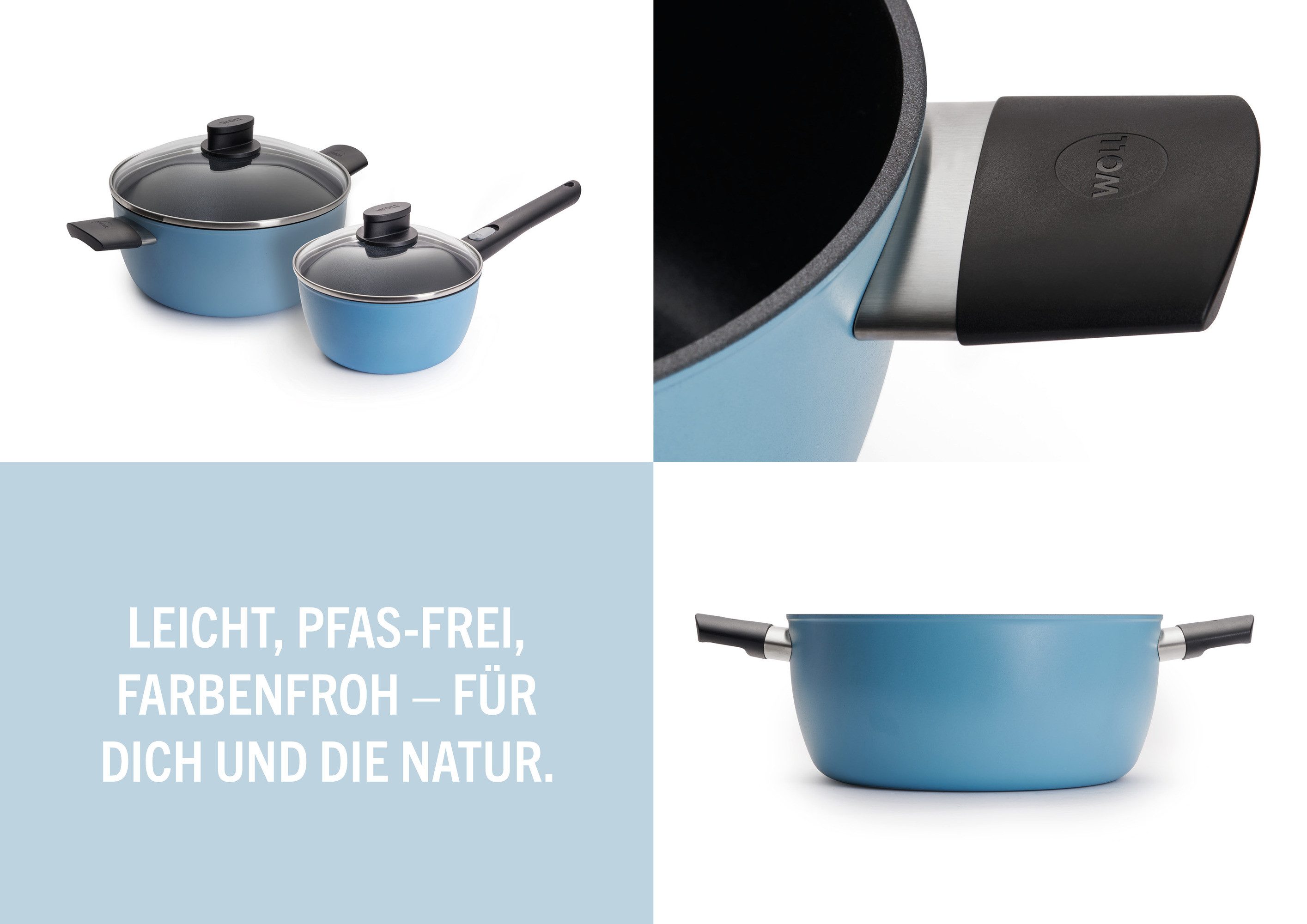 WOLL MADE IN GERMANY Topf-Set Ecolour, Aluminiumguss (Set, 4-tlg), abnehmbarer Stielgriff