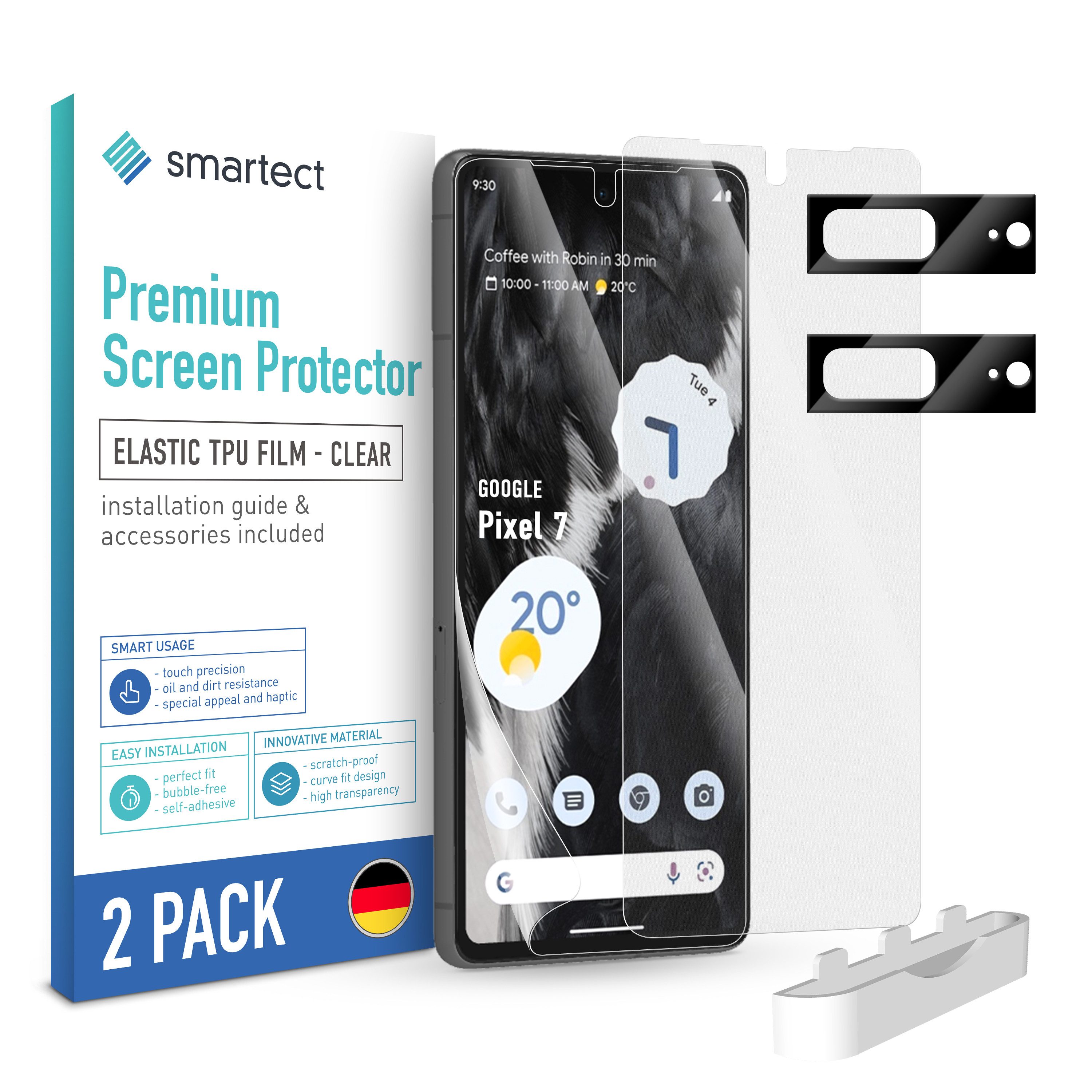 smartect Displayschutzfolie TPU Schutzfolie Klar für Google Pixel 7, Set, 2 Stück, (Display + Kamera) Panzerfolie Displayfolie