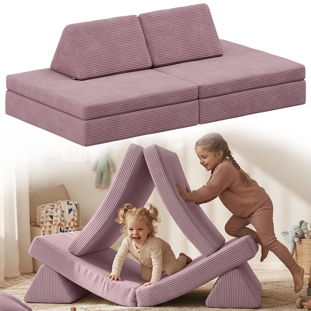 Bellabino Kindersofa Nile aus 4 Schaumstoff Teilen, Pink, Maxi-Variante, faltbare Kinderspielcouch, Cordbezug, abnehmbar, waschbar 160x52x75cm