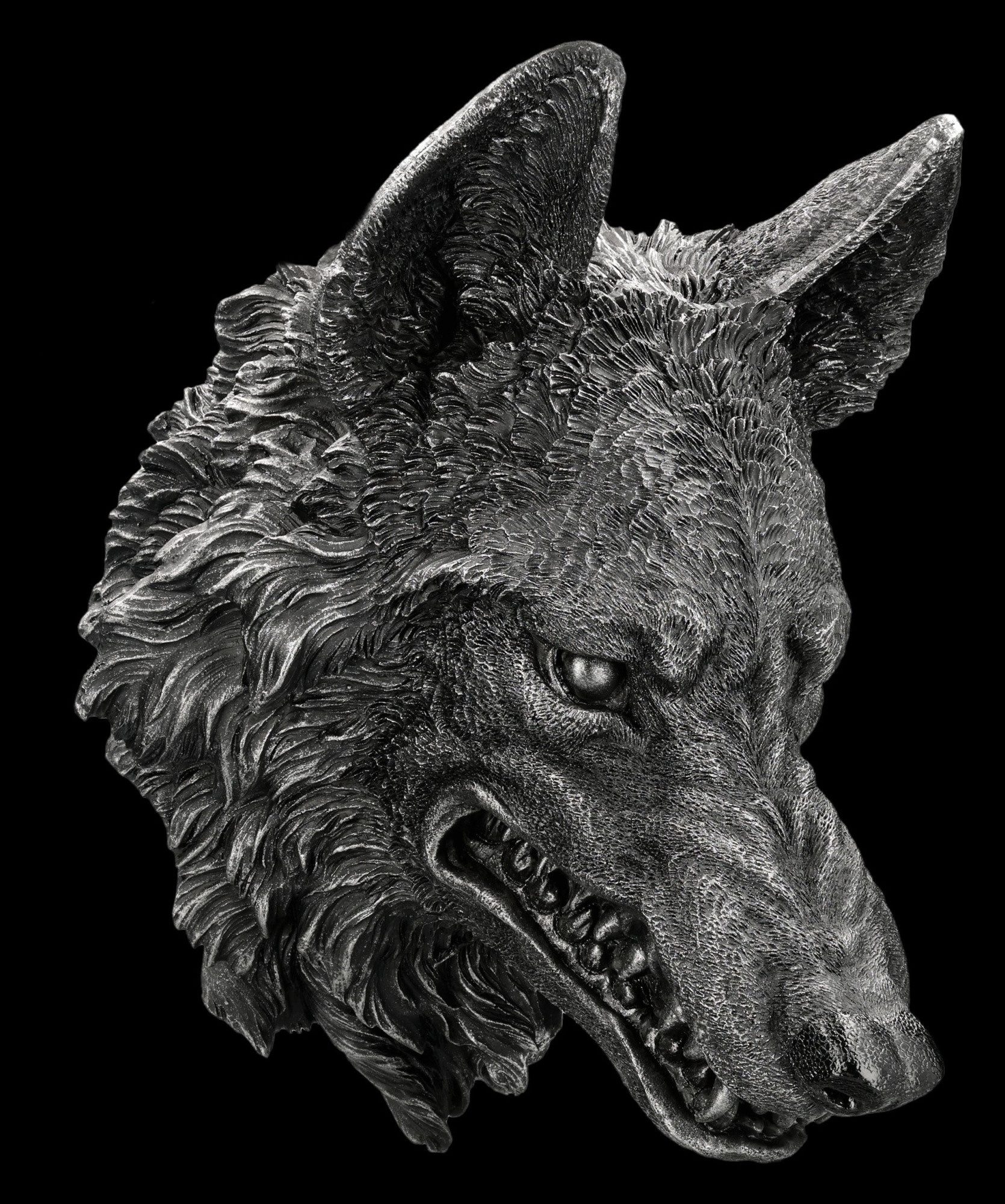 Figuren Shop GmbH Wanddekoobjekt Wolfskopf Wandrelief – The Wild Beast Wandfigur Gothic Deko 29 cm