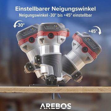 Arebos Oberfräse Holz Fräse Fräsmaschine, Tauchbasis & Trimmer, mit Werkzeugtasche, (Oberfräse Deluxe mit Trimmer und Tauchbasis), Leistungsaufnahme : 710 W