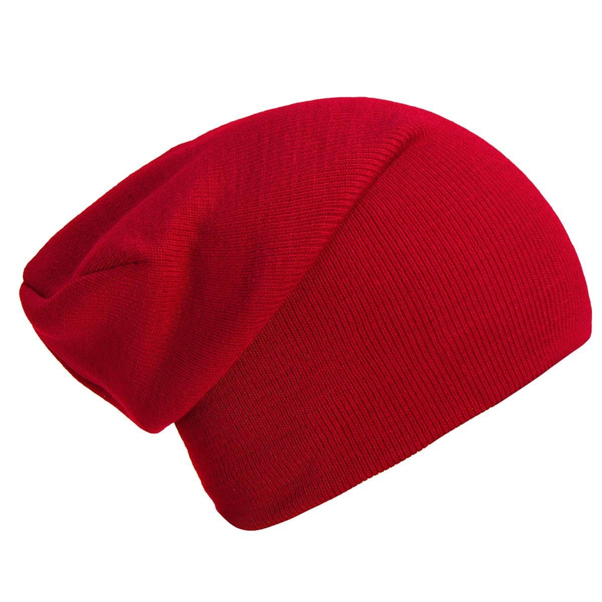 Beanie klassischer DonDon Slouch-Beanie Schlauchmütze Mütze rot Wintermütze, 1-St) (Packung,