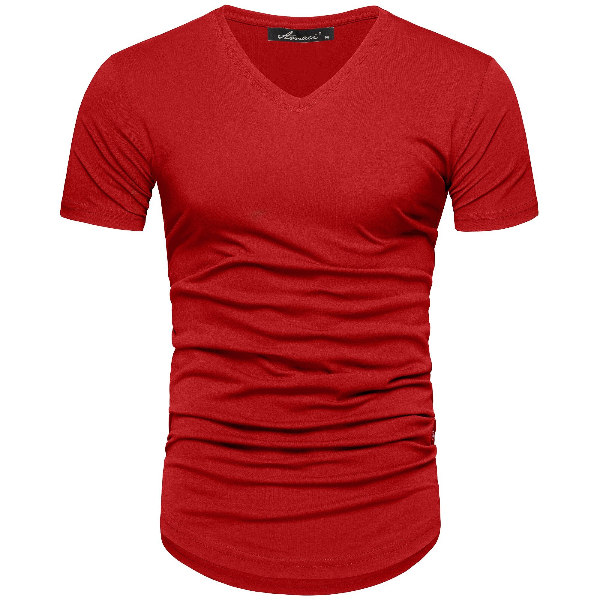 Shirt Herren T-Shirt Oversize BELLEVUE T-Shirt V-Neck Amaci&Sons mit Vintage Basic V-Ausschnitt Rot Basic Oversize V-Ausschnitt