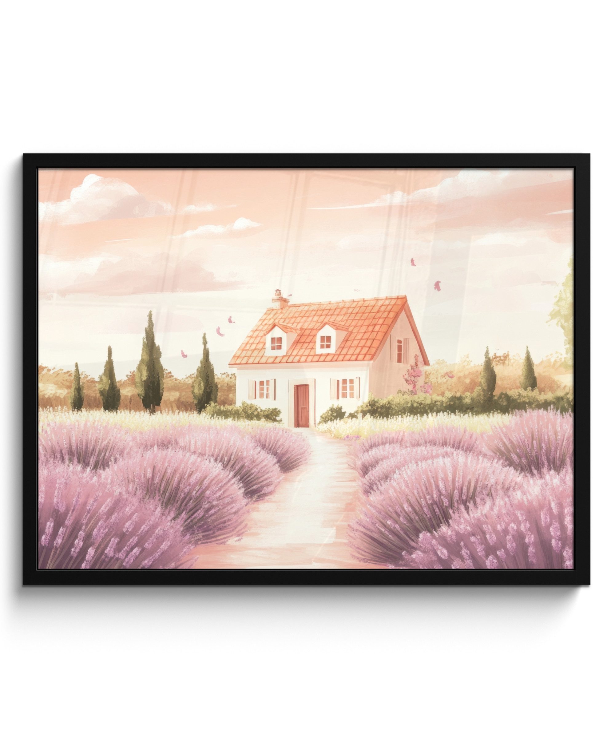 Poster Lavendelfeld - Haus - Lila