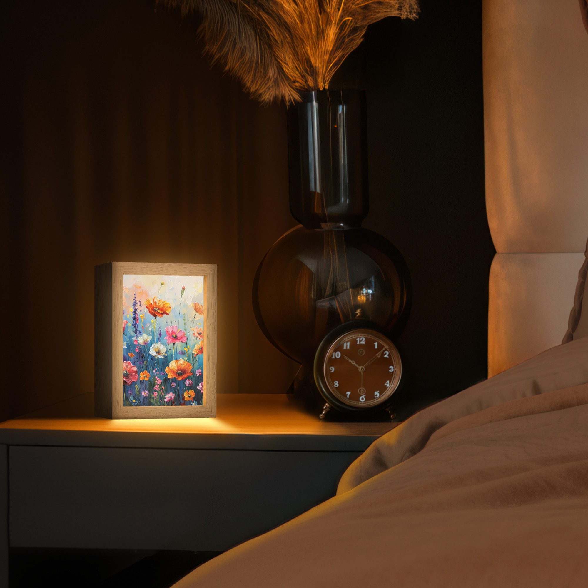 OnlyWow Tischleuchte Blumen - Natur - Aquarell - Kunst, Dimmbar, Farbwechsel, LED, Warmweiß, Kaltweiß, Neutralweiß Einstellbar, Tischlampe, Schreibtischlampe, Desk, Dimmbar, mit Kabel, LED