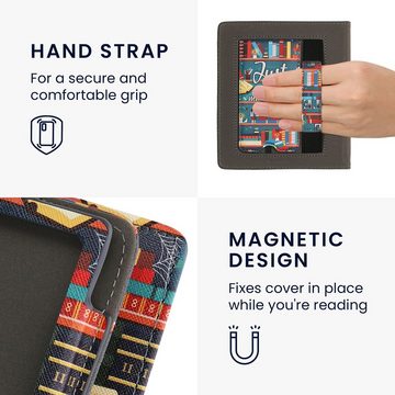 kwmobile E-Reader-Hülle Flip Schutzhülle für Onyx Boox Leaf 2, Handschlaufe - Cover Bibliothek Motto Design
